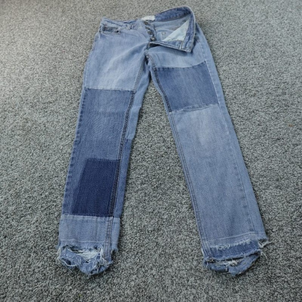 Free People Two-Tone Patchwork Skinny Jeans in Light Blue and Dark Blue